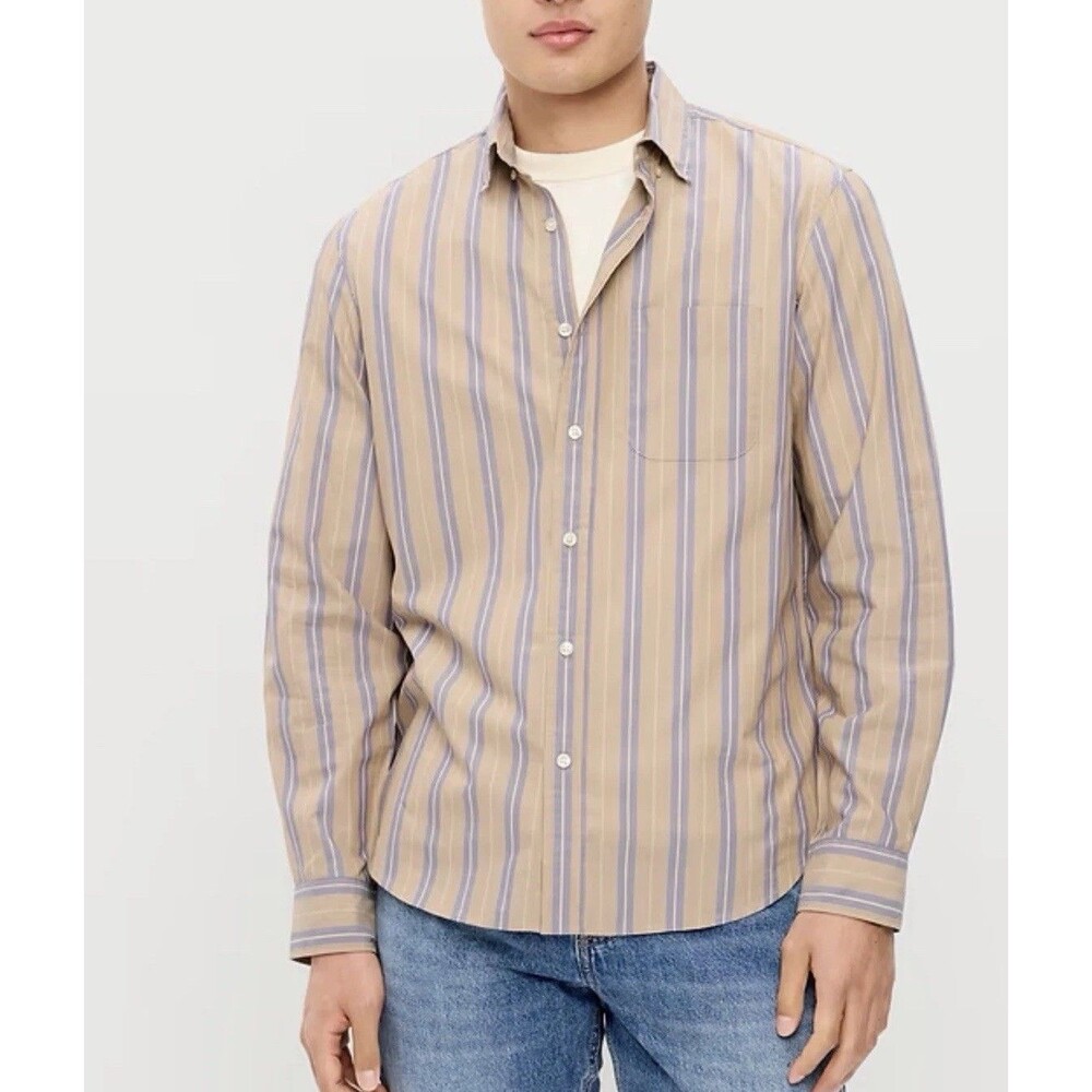 Old Navy Shirt Men Purple Striped Classic Fit Poplin Work Preppy Medium NWT